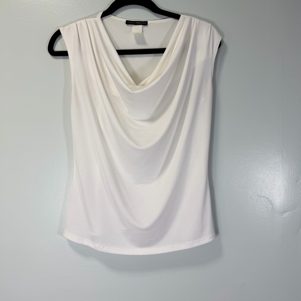 Jennie‎ & Marlis Petite White Drape Neck Sleeveless Top Sz Medium Petite